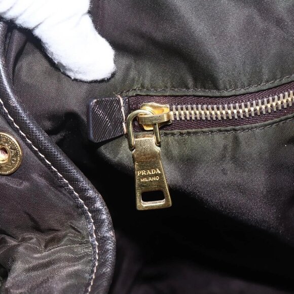 PRADA Tote Bag Nylon Khaki Gold Auth bs30074 - Picture 11 of 16